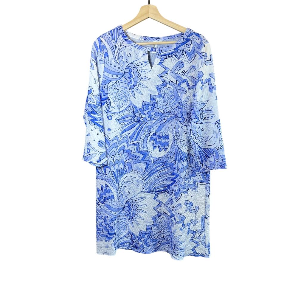 Ethyl Blue and White Floral Shift Dress Size Large